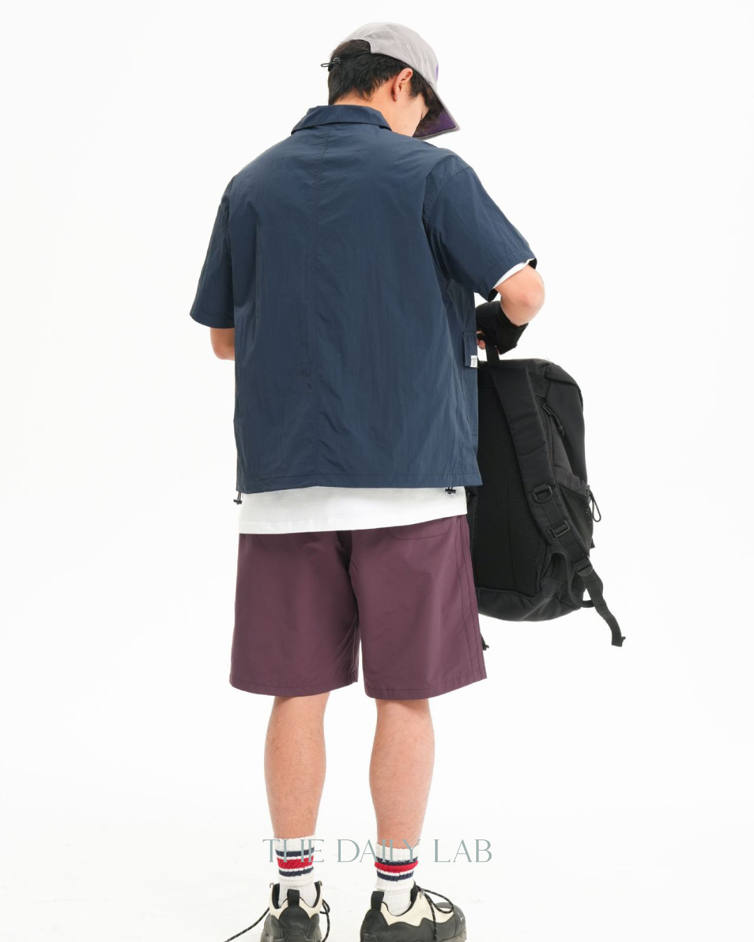 Solid Color Functional Short Sleeve Shirt In Navy Blue
