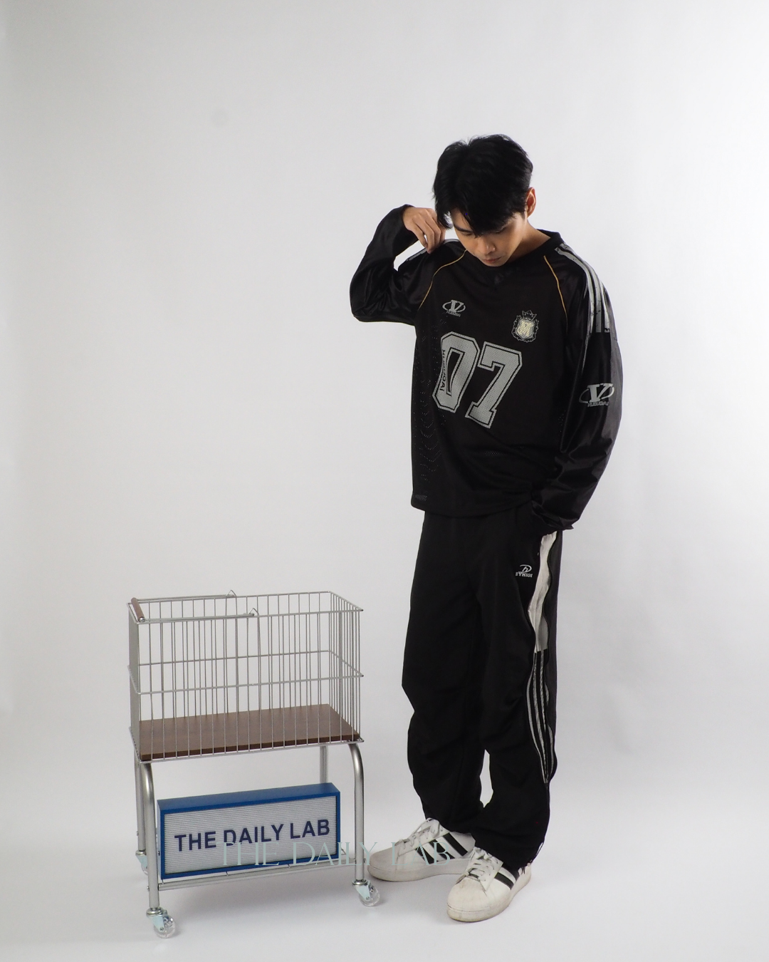 Vintage Mesh Long Sleeve Tee in Black