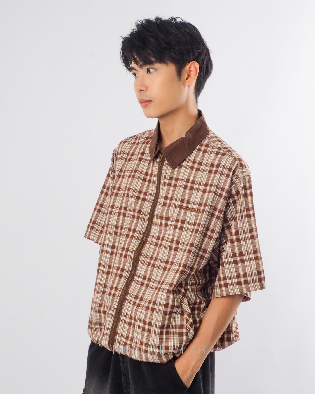 American Streetwear Patchwork Shirt in Brown