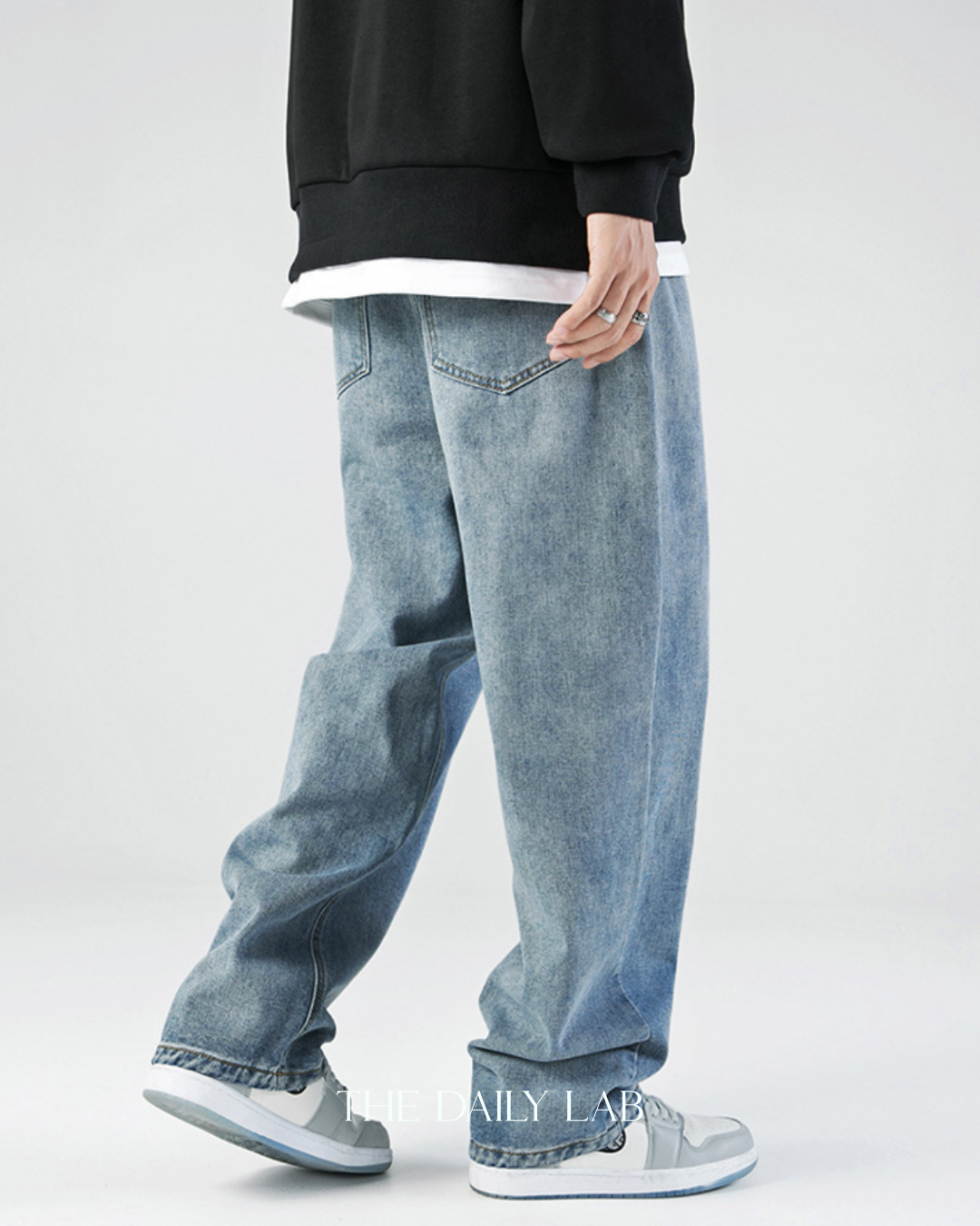 Washed Denim Wide Straight Jeans in Blue