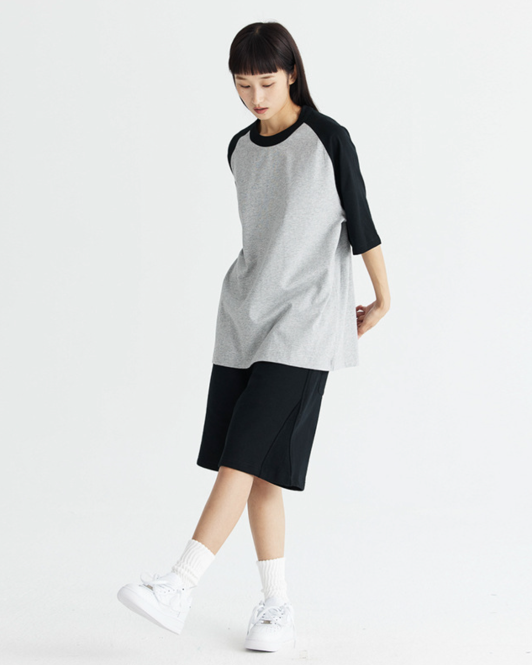 DualTone Patchwork Oversized Tee in Light Grey