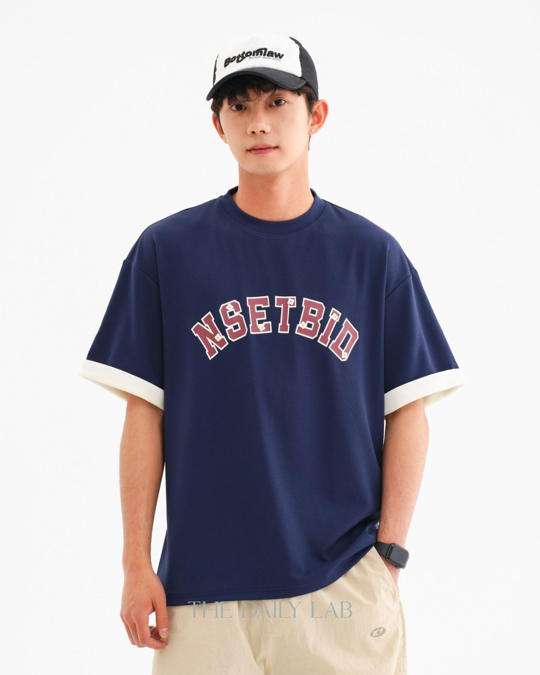 Vintage Japanese Style Short Sleeve Tee In Navy Blue