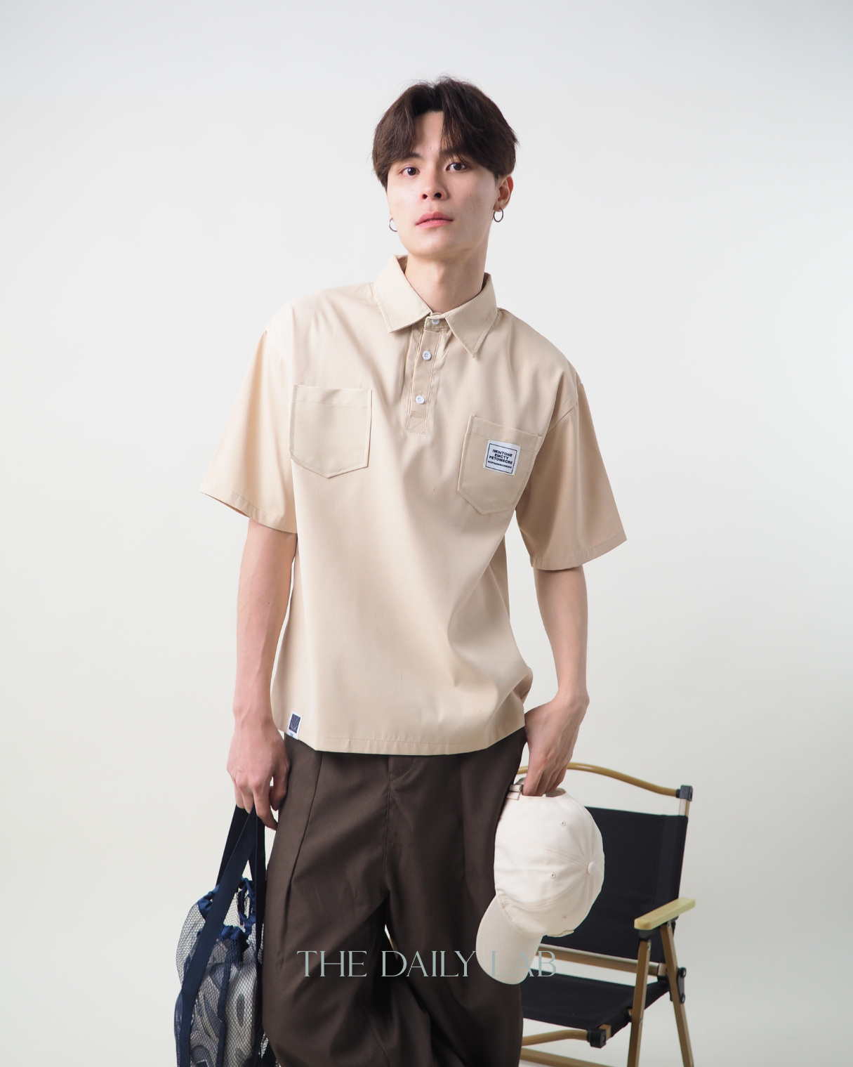 Cargo Pocketed Tee in Beige