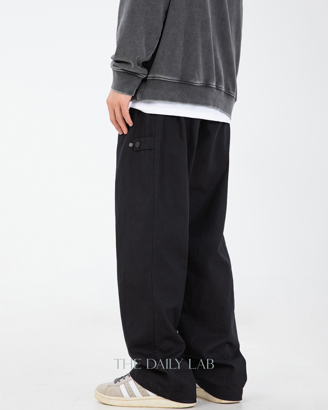 Twill Patchwork Utility Trousers in Black