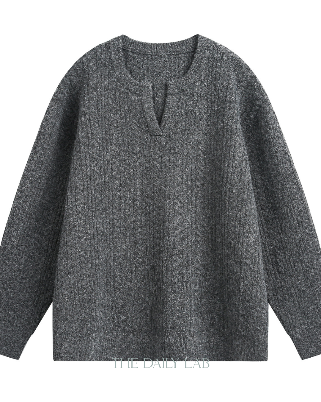Oversized V-Neck Knit Sweater in Grey