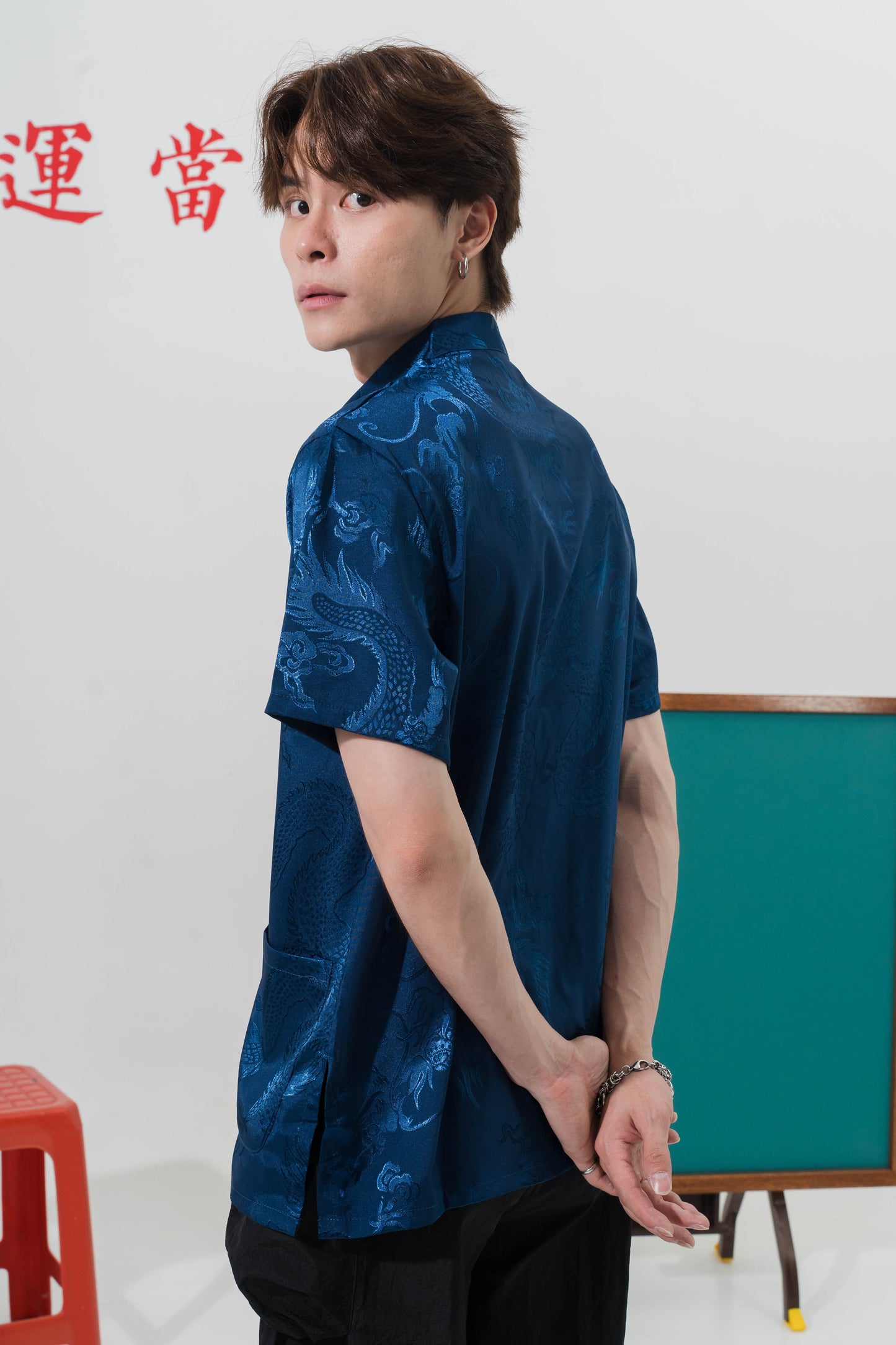 Vintage Chinese Dragon Tang Suit in Blue