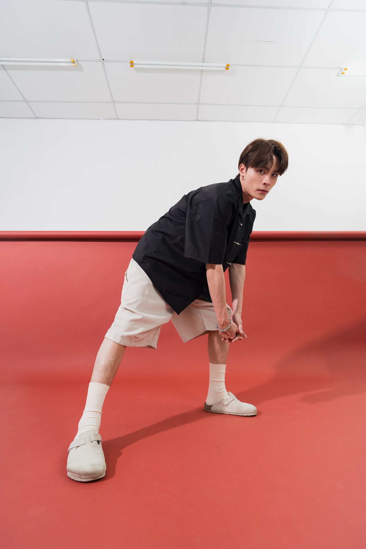 Metal Button Mandarin Oversized Shirt