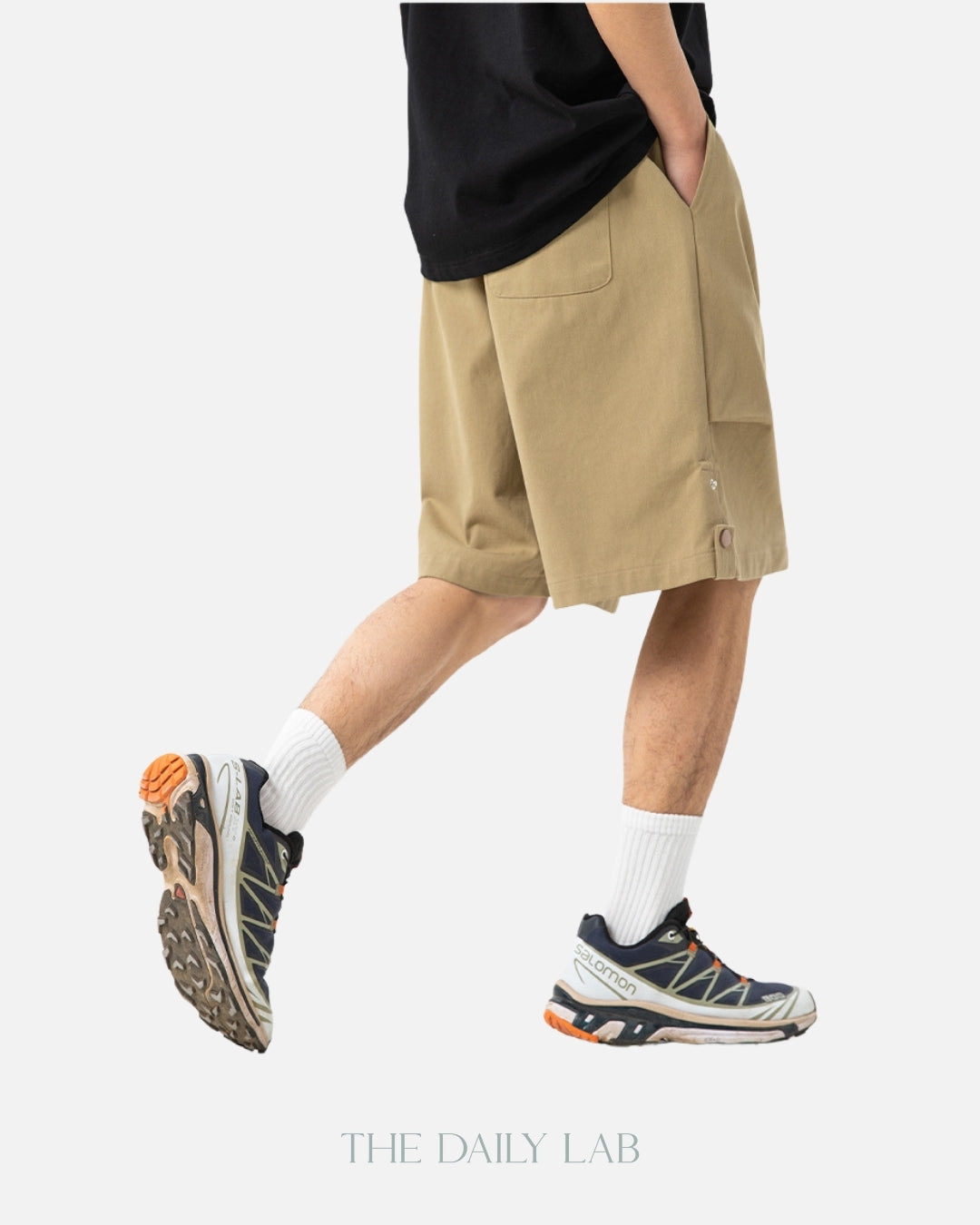 Side Buttoned Cotton Shorts in Khaki