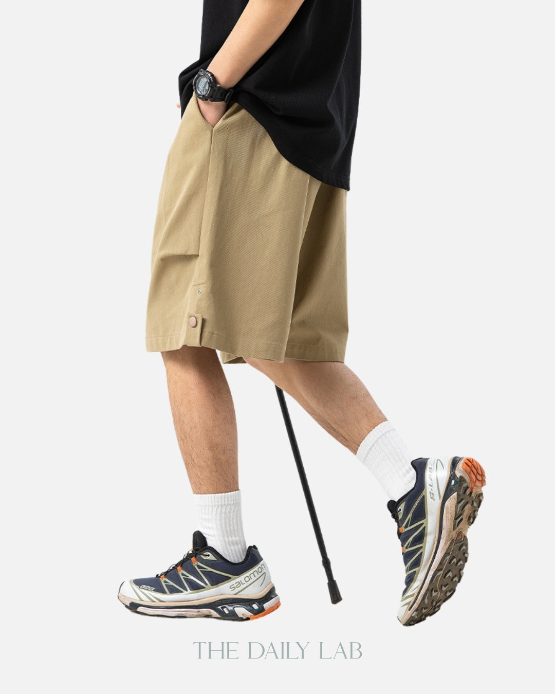 Side Buttoned Cotton Shorts in Khaki