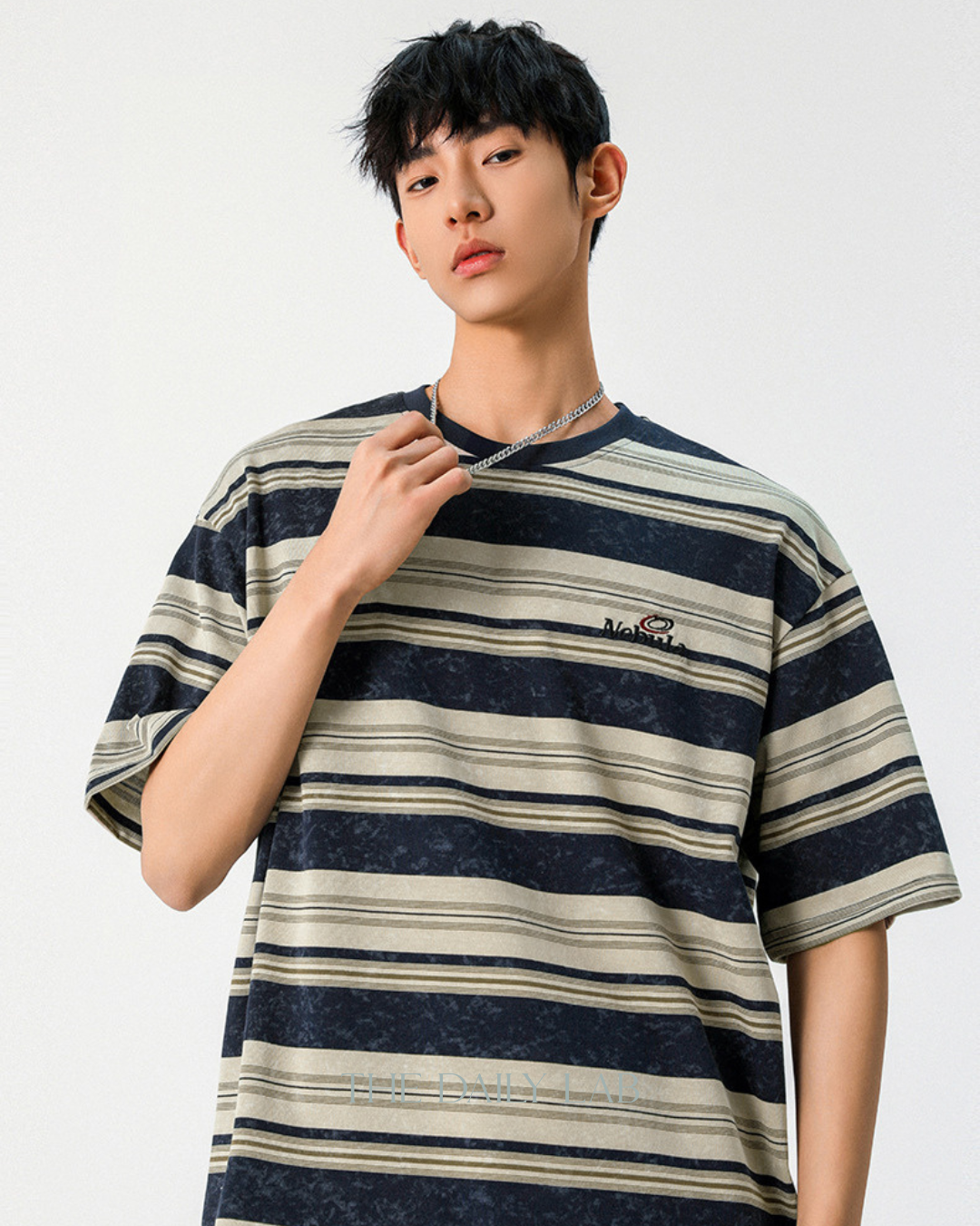 Vintage Tie-Dye Striped Tee in Navy Blue