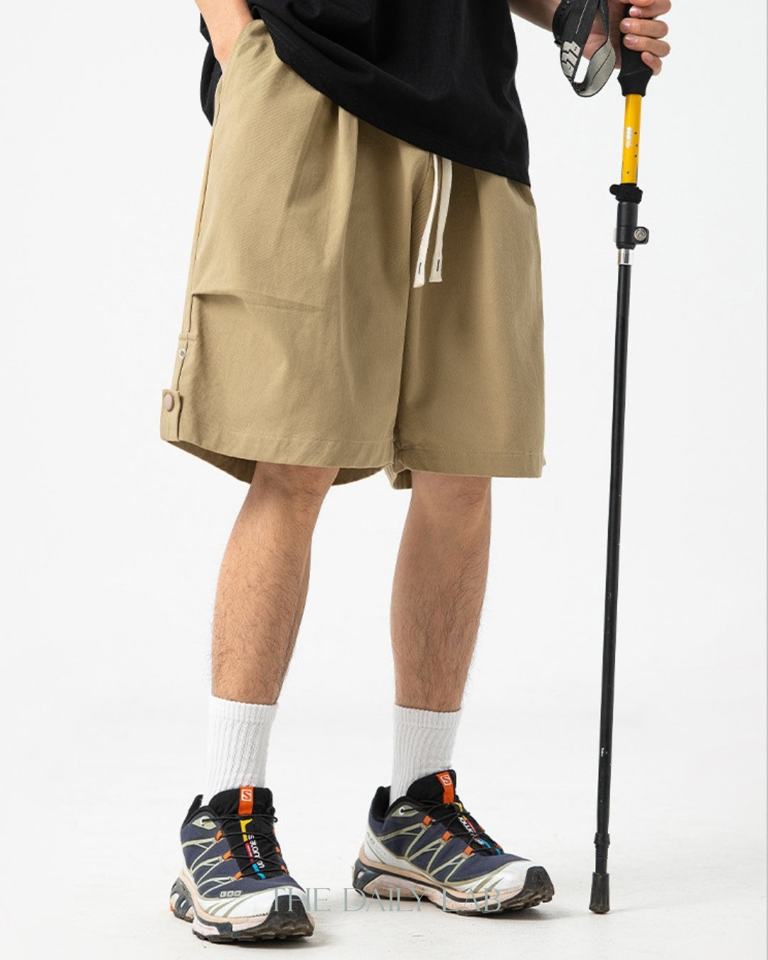 Side Buttoned Cotton Shorts in Khaki
