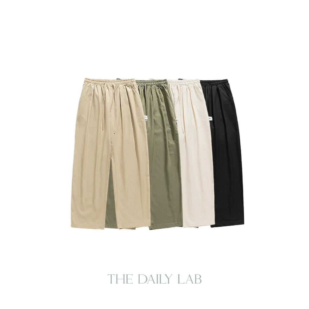 Drawstring Cargo Straight Long Pants in Khaki