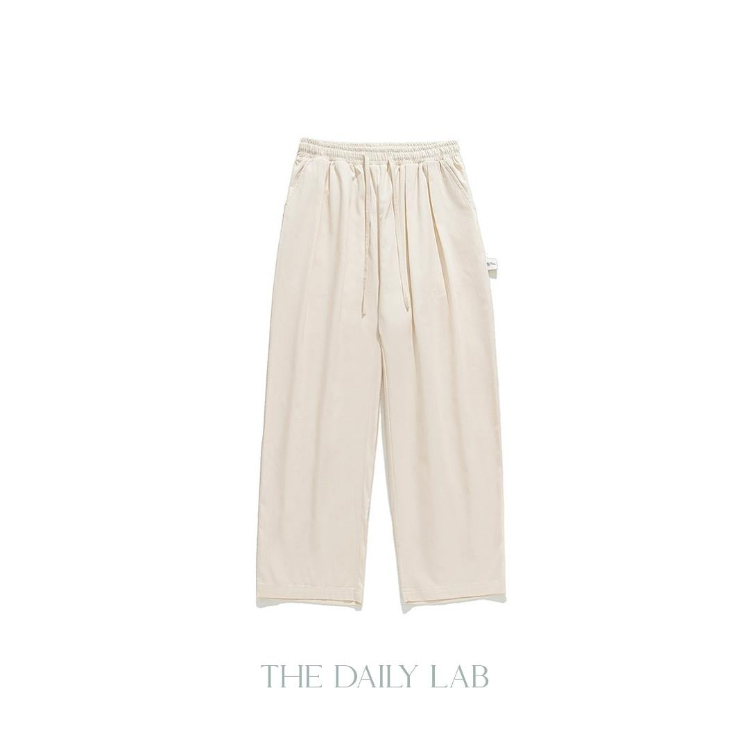 Drawstring Cargo Straight Long Pants in Beige