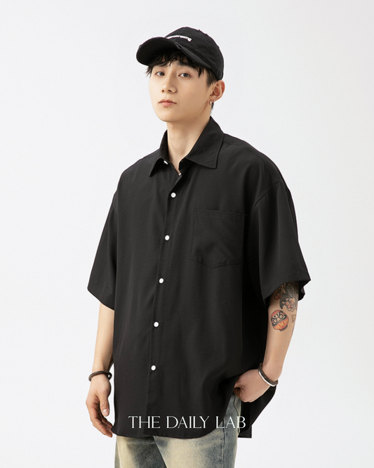 Casual Loose Buttoned Shirt in Black