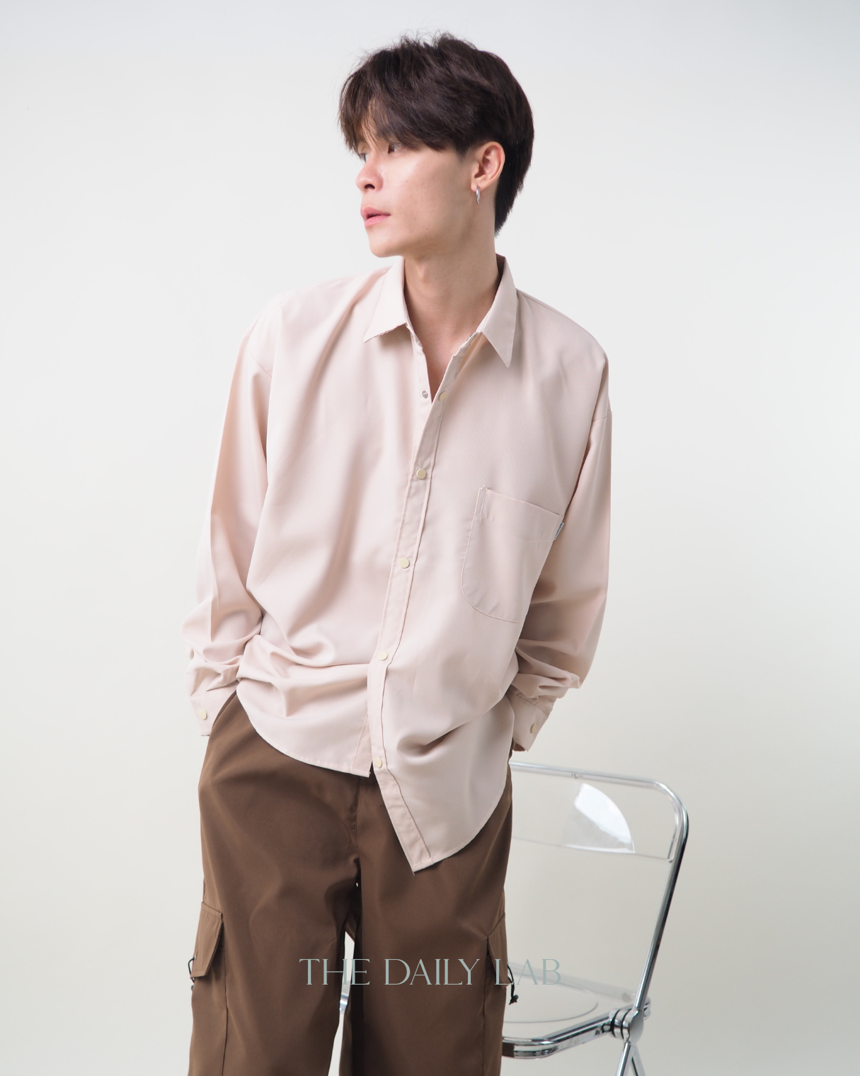 Buttoned Oversized Shirt in Beige