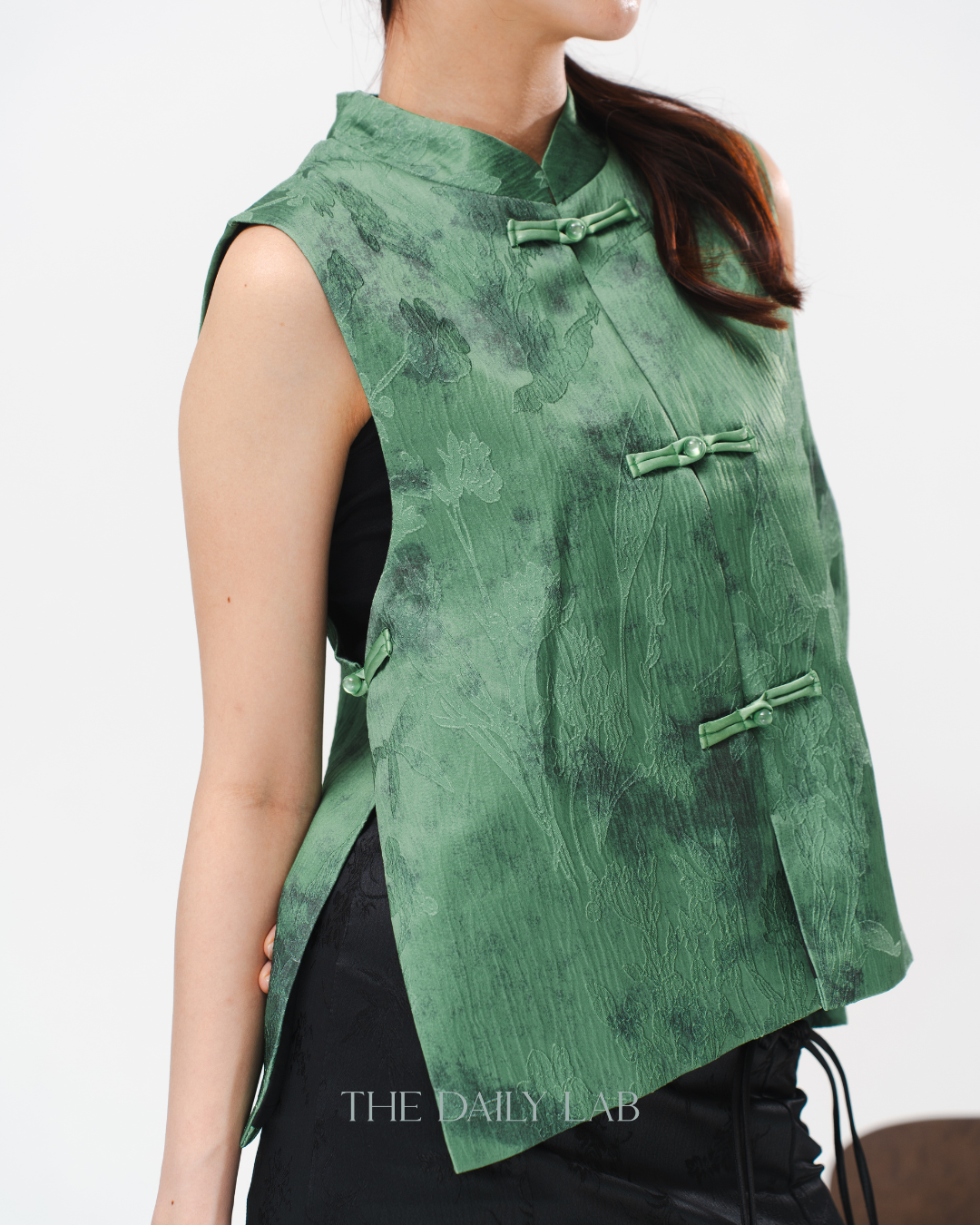 Green Embroidered Jacquard Vest