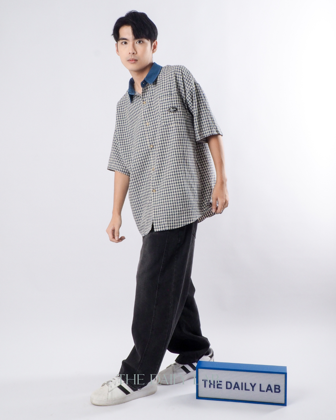 Japanese Vintage Plaid Denim Shirt in Blue