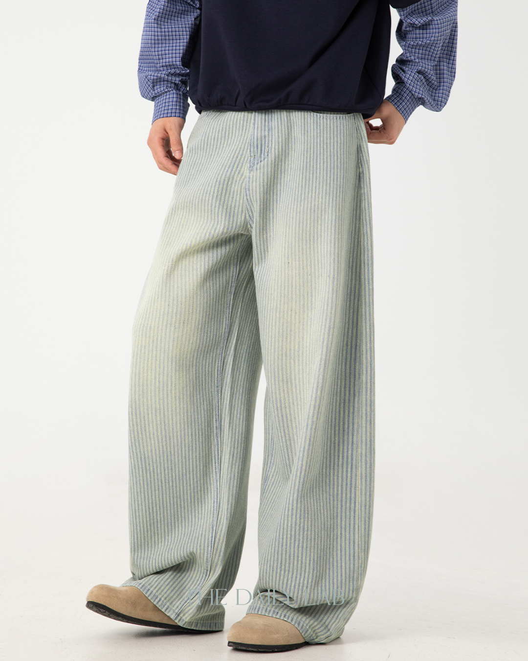 Vintage Washed Vertical-Stripe Jeans In Light Blue