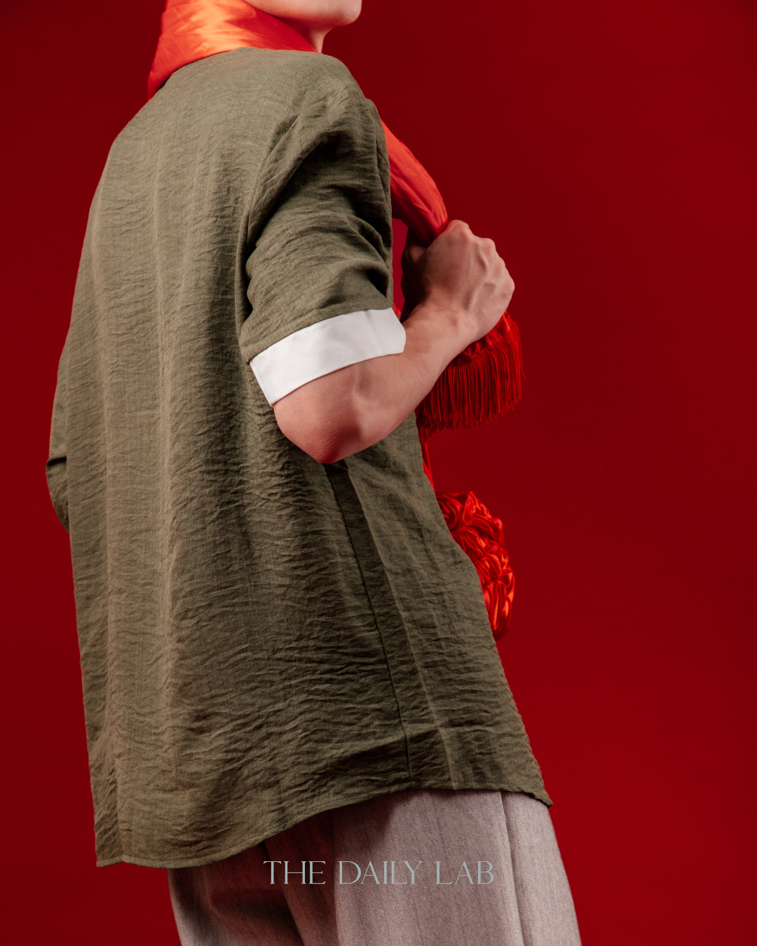 Vintage Linen Chinese Button Shirt in Green