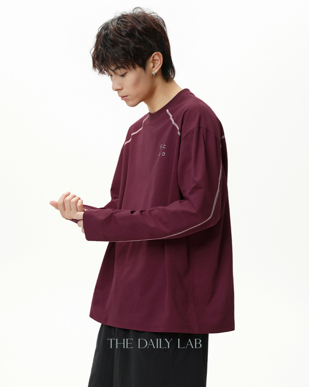 Contrast Panel Raglan Sports Long Shirt in Red