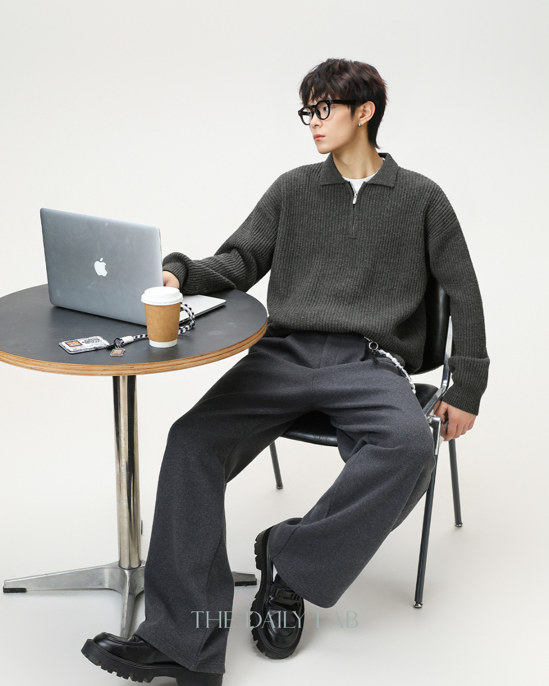 Heavyweight Half-Zip Knit Sweater in Grey
