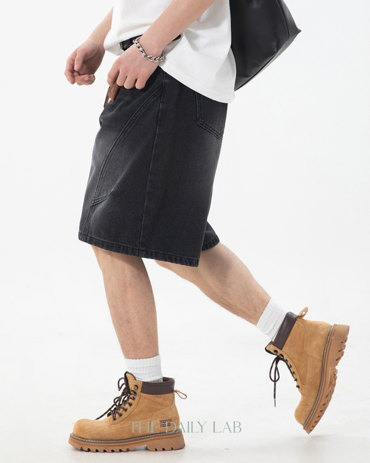 Fade Structure Denim Shorts in Black