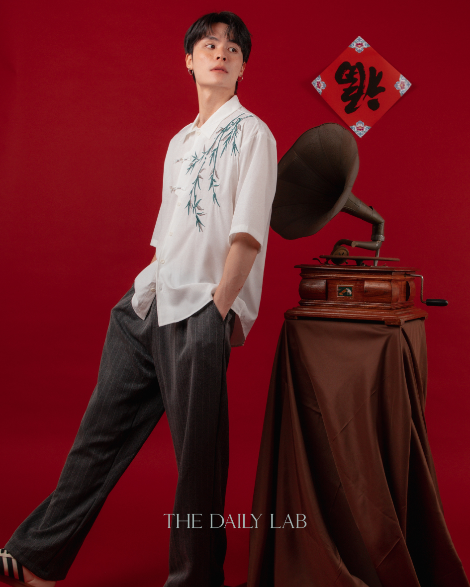 Embroidered Bamboo Chinese Shirt in White