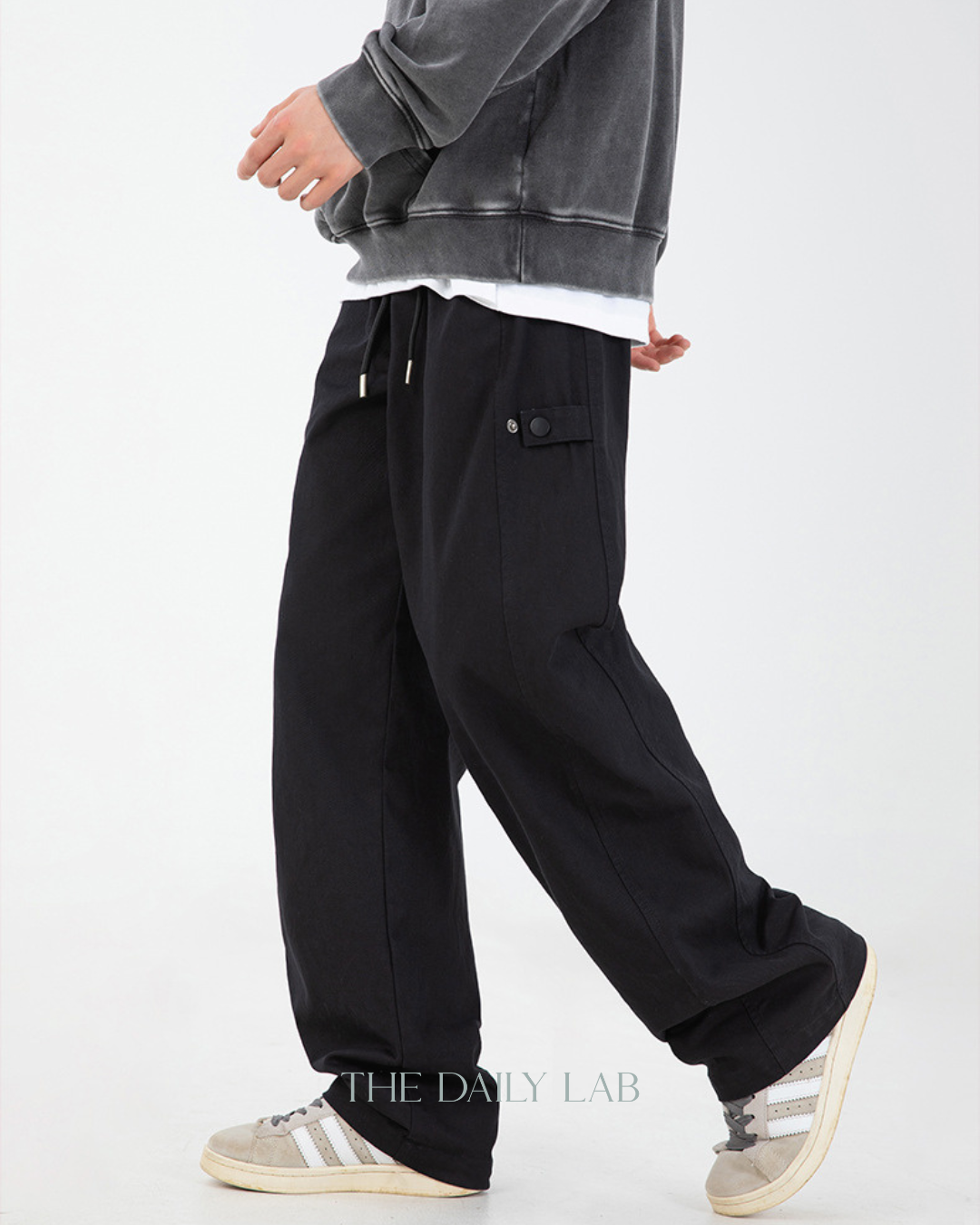 Twill Patchwork Utility Trousers in Black