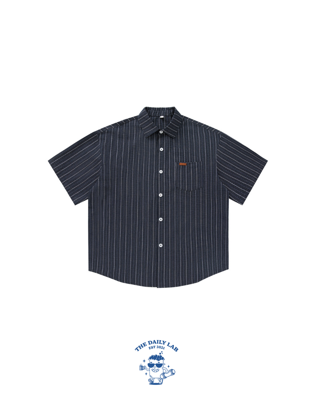 Striped Buttoned Overshirt in Navy (In-Stock)