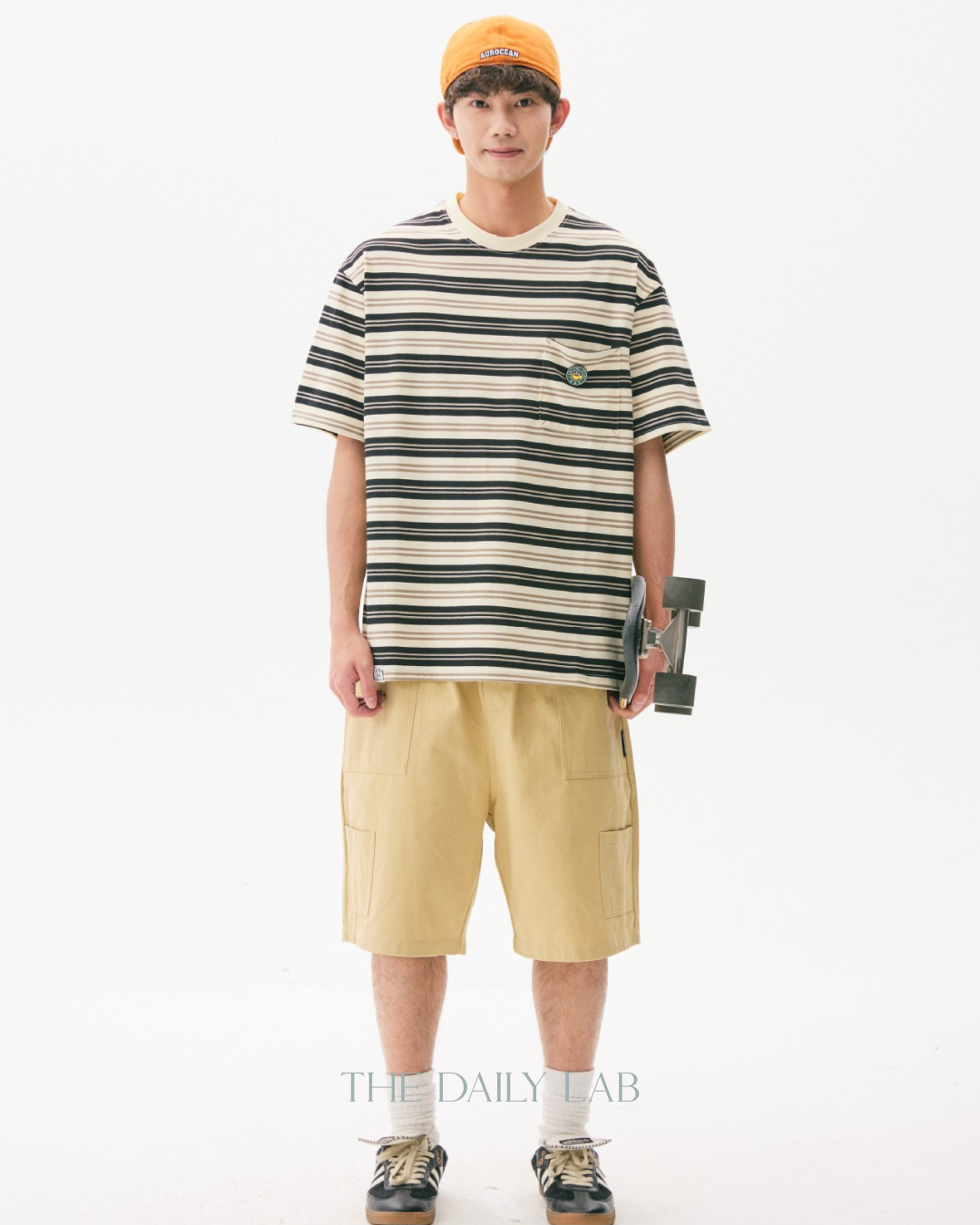 Teen Streetwear Striped Loose Fit Tee in Black/White