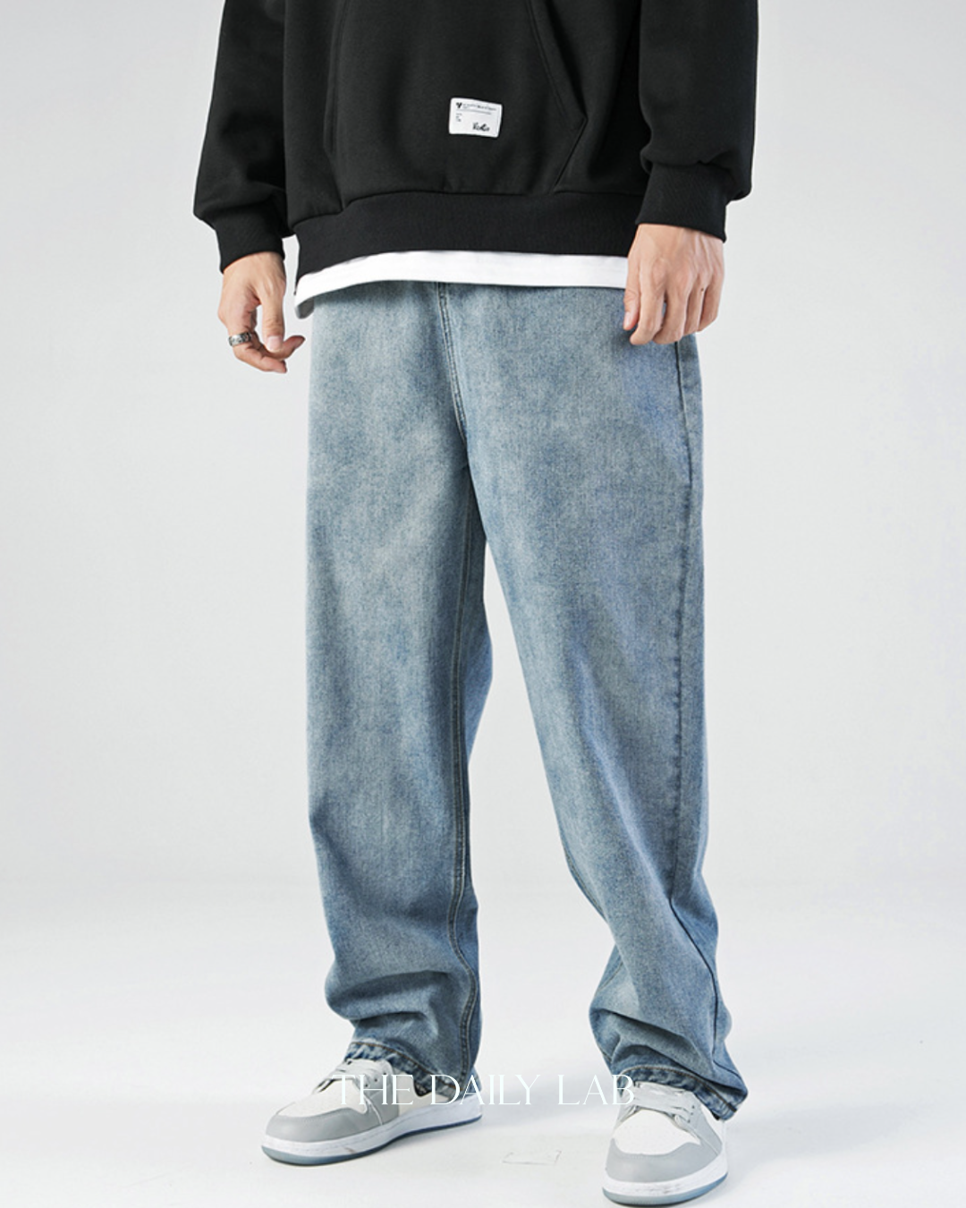 Washed Denim Wide Straight Jeans in Blue