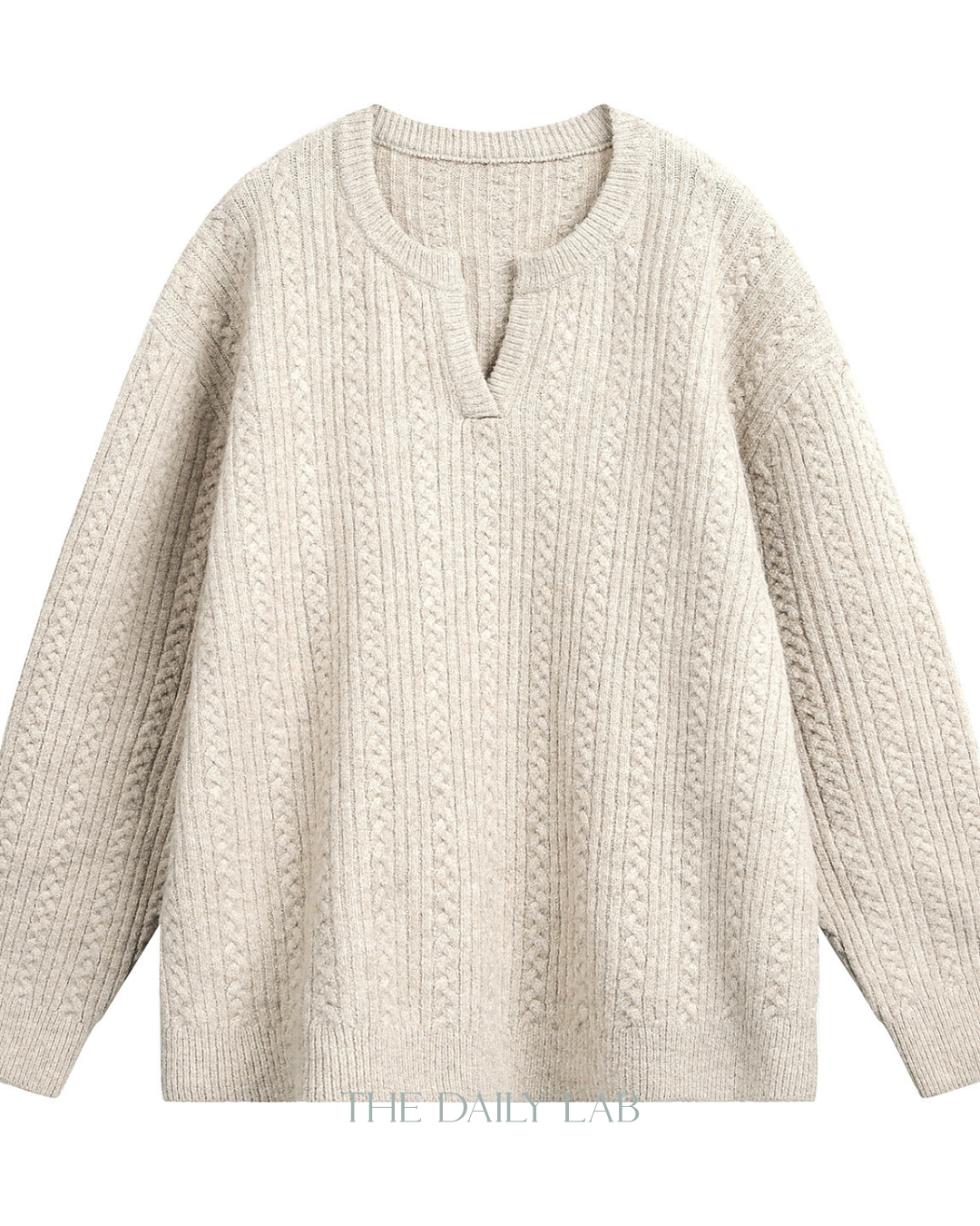 Oversized V-Neck Knit Sweater in Oatmeal