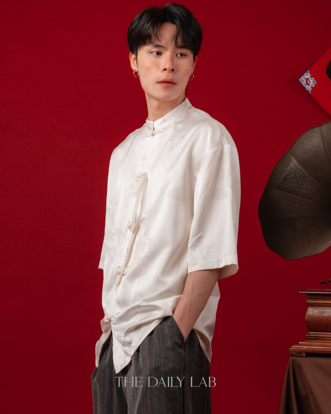 Vintage Mandarin Collar Coat in Beige