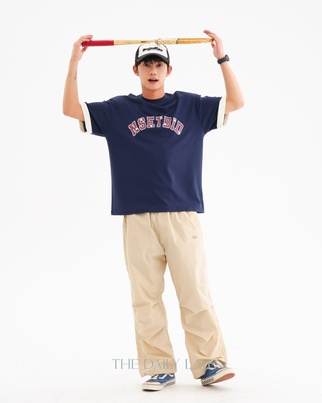 Vintage Japanese Style Short Sleeve Tee In Navy Blue