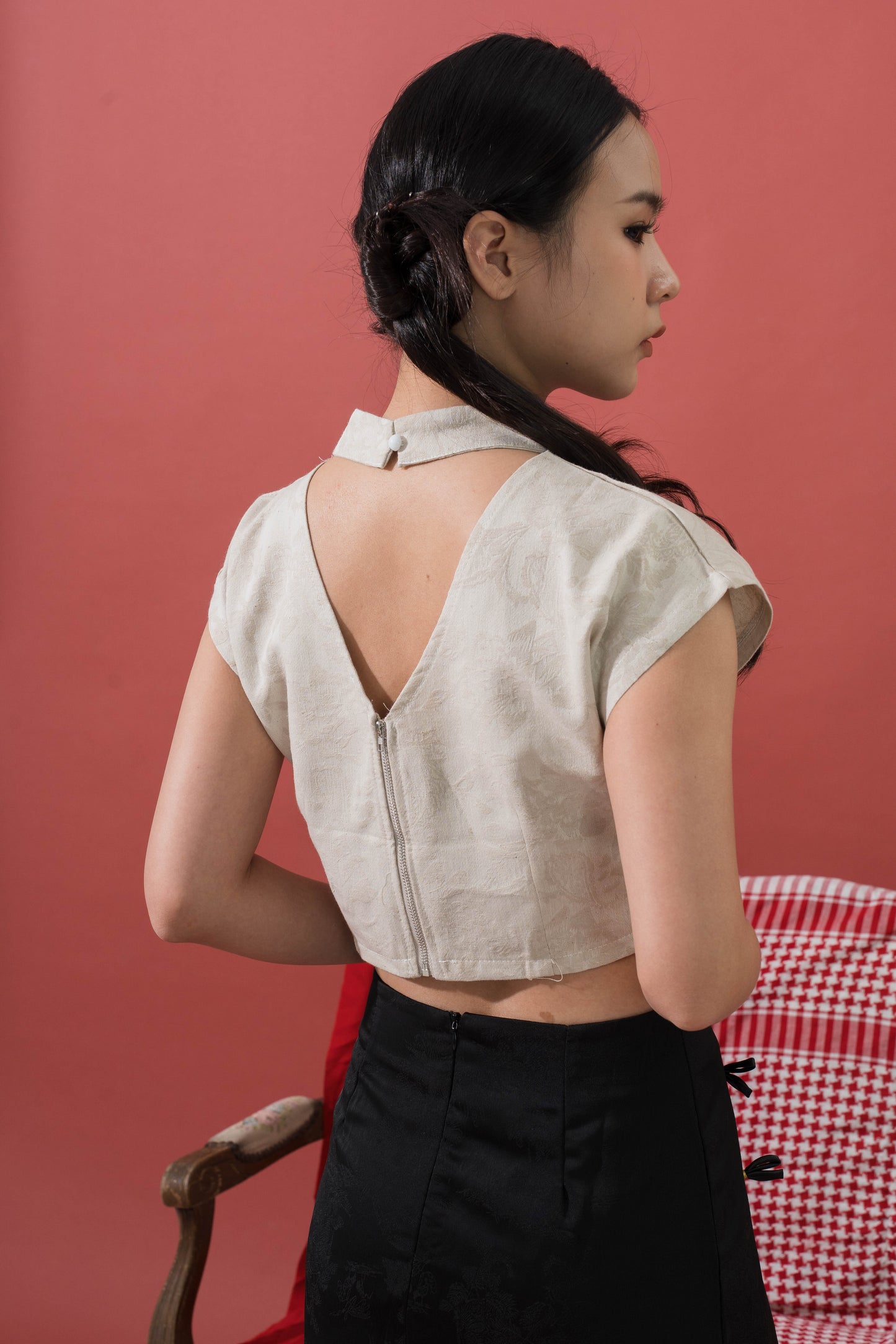 Vintage Jacquard Mandarin Top