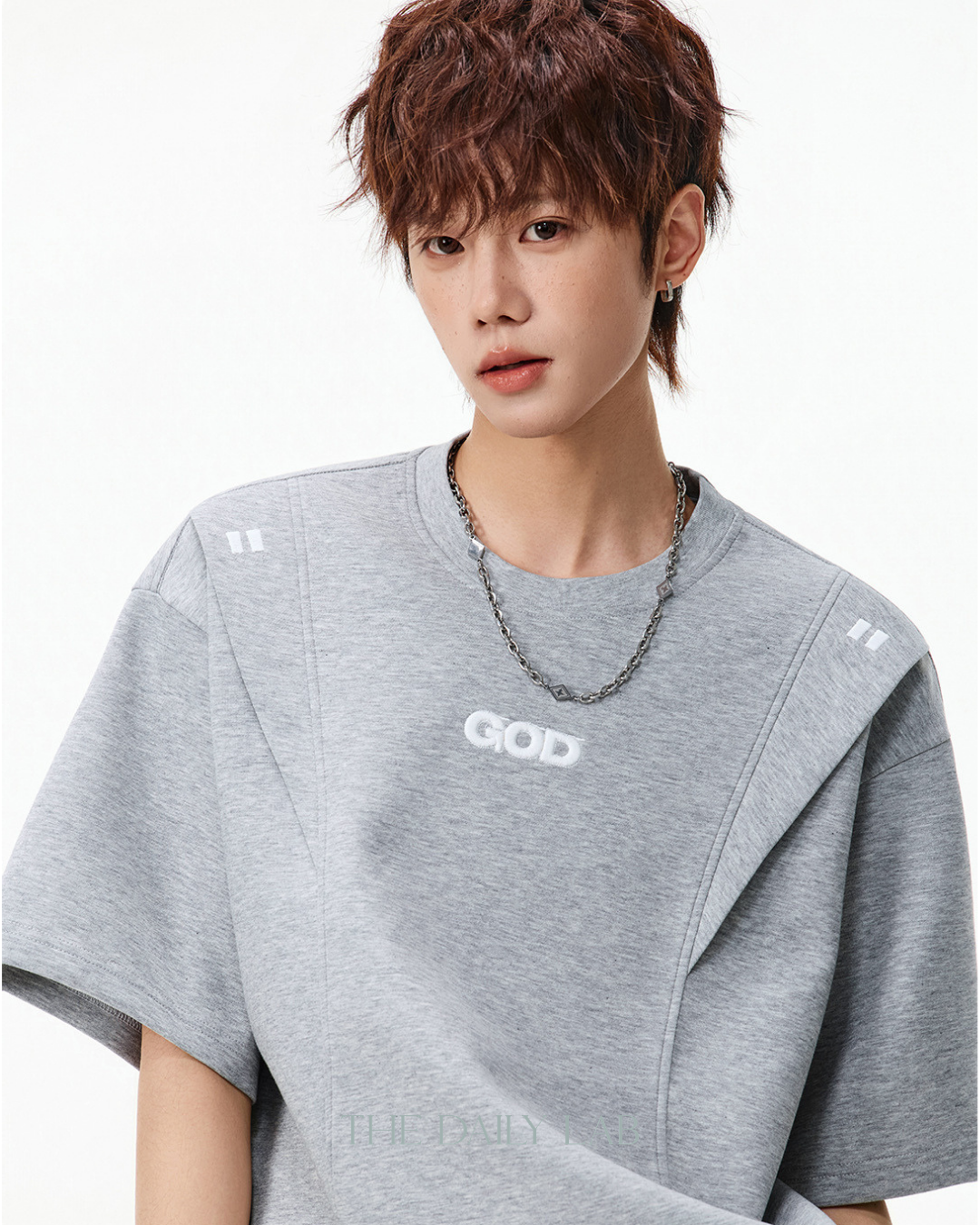 Structured Panel Cotton T-Shirt in Grey
