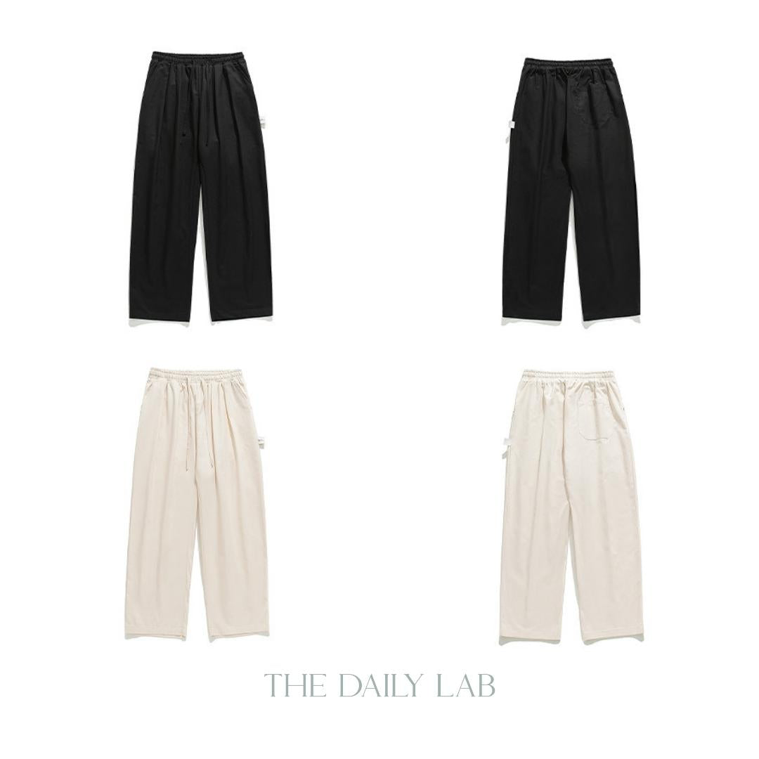 Drawstring Cargo Straight Long Pants in Beige