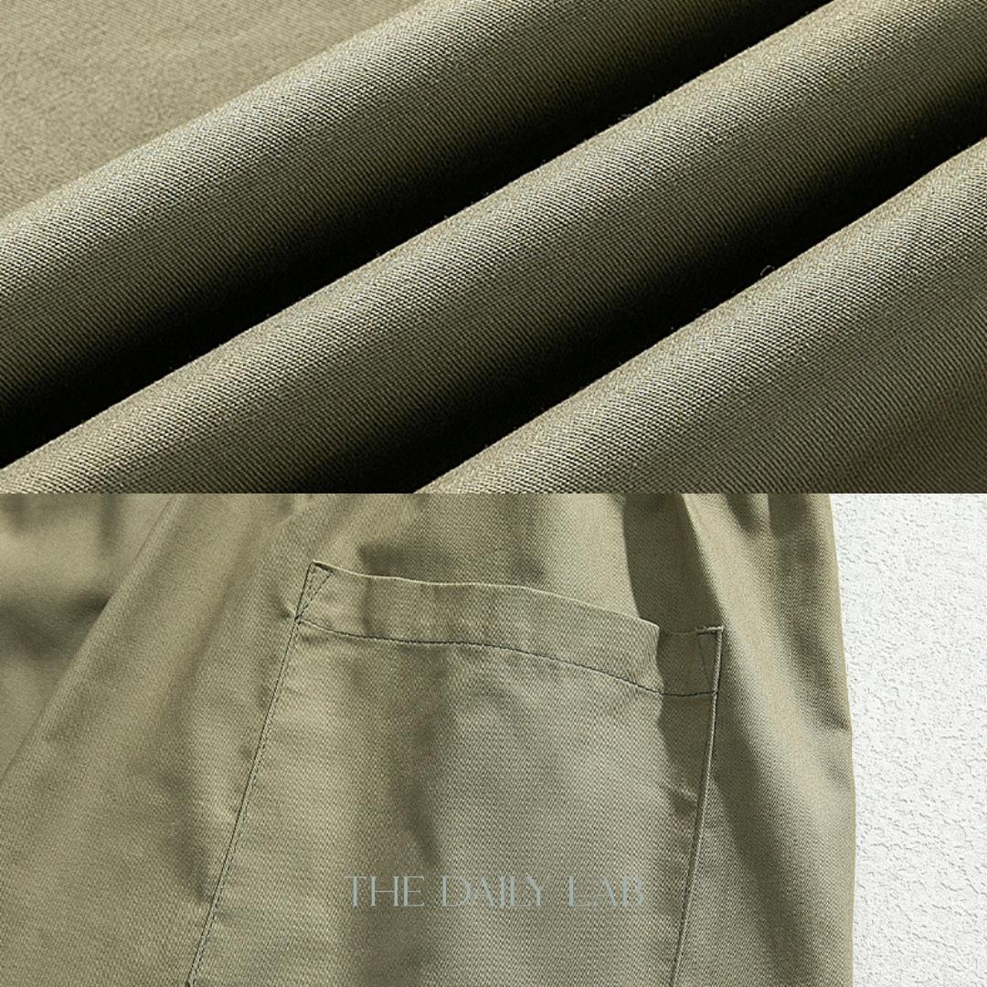 Drawstring Cargo Straight Long Pants in Beige