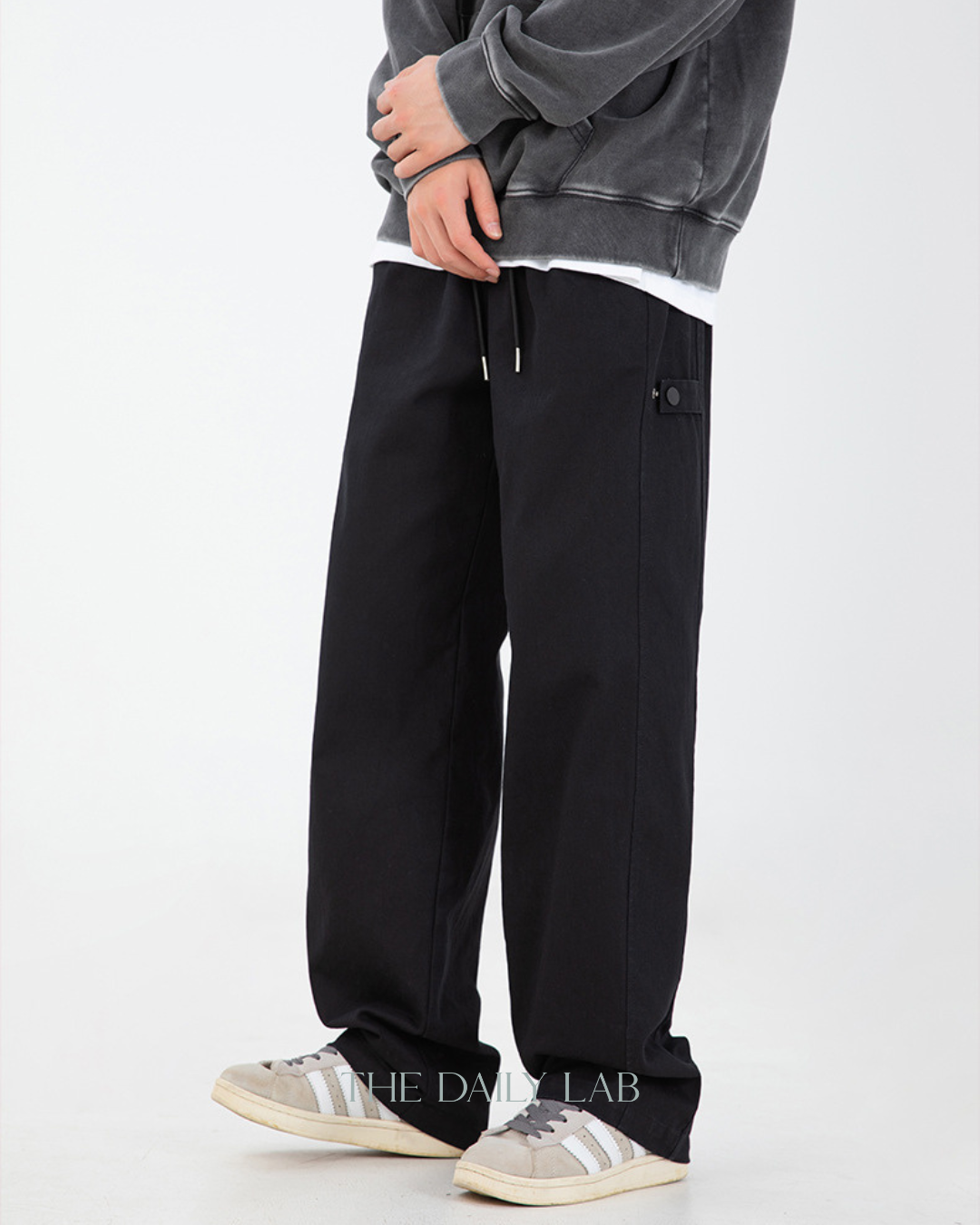 Twill Patchwork Utility Trousers in Black