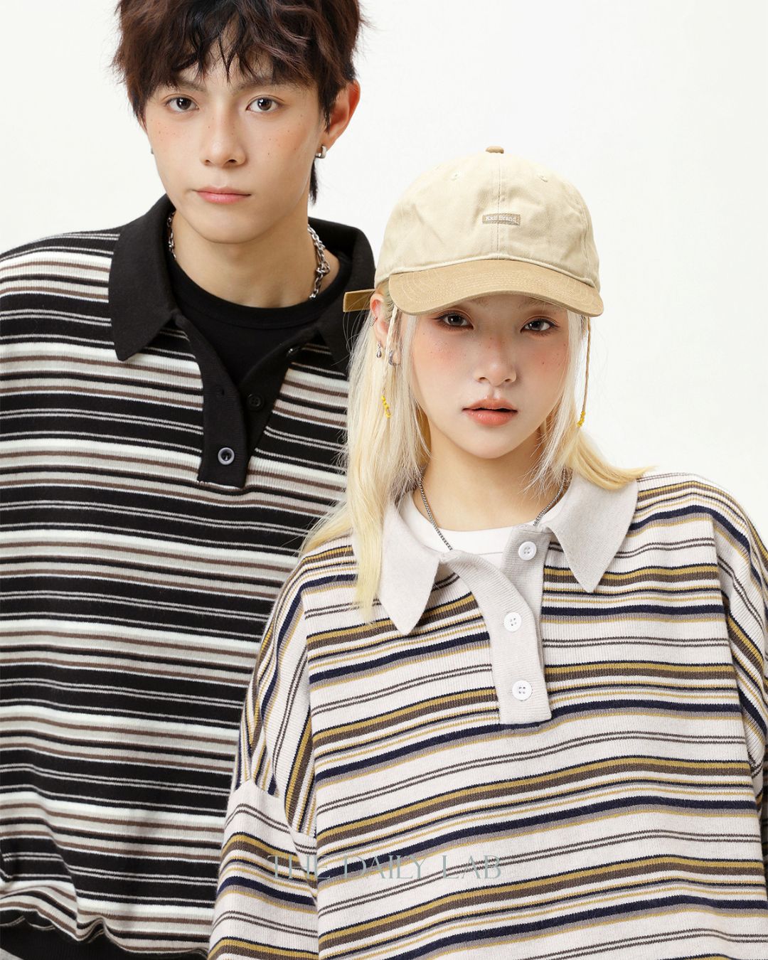 Vintage Striped Loose Casual T-Shirt in White Coffee