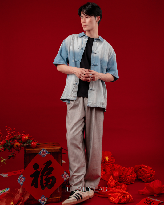 Chinese Style Denim Short Sleeve (In-Stock)