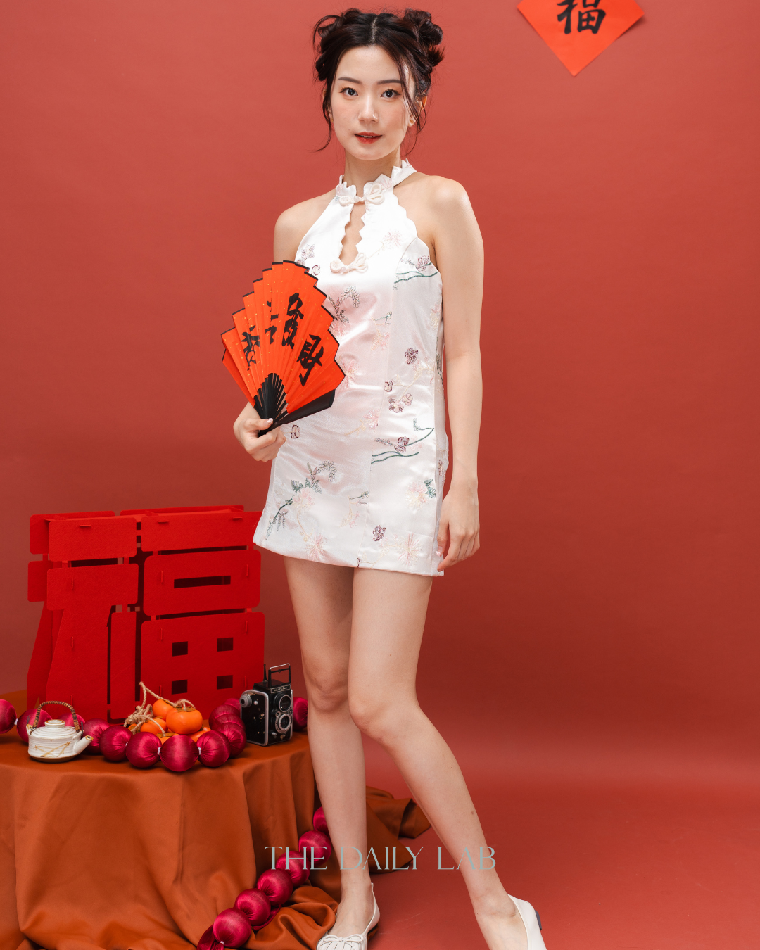 Floral Embroidered Mini Cheongsam