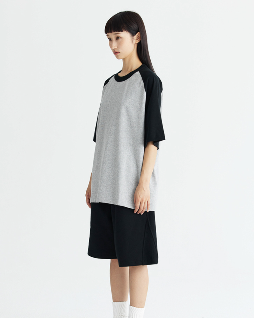 DualTone Patchwork Oversized Tee in Light Grey