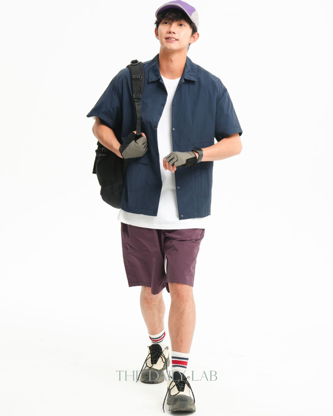 Solid Color Functional Short Sleeve Shirt In Navy Blue