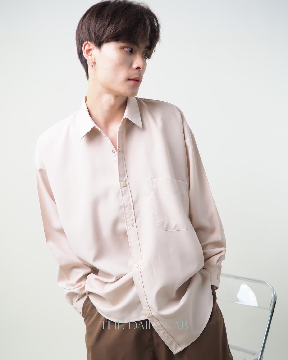 Buttoned Oversized Shirt in Beige