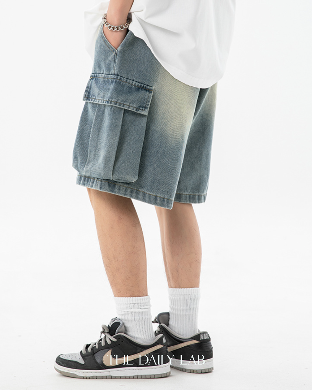 Denim Cargo Pocketed Shorts in Blue