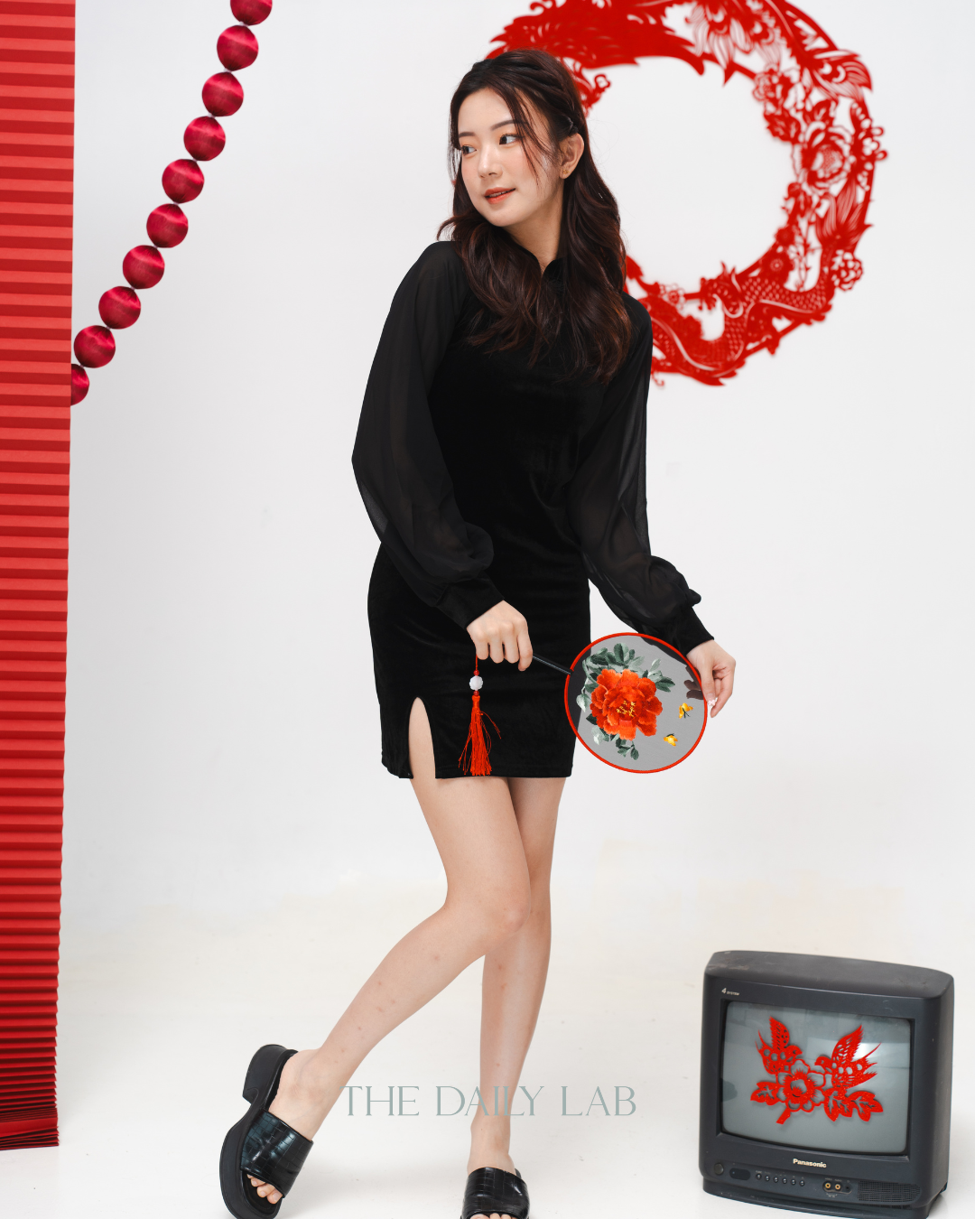 Velvet Sheer Lantern Sleeve Dress