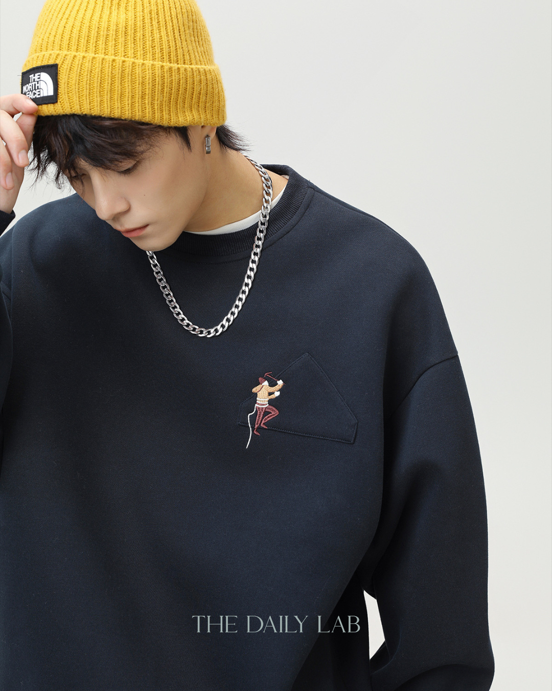 Heavyweight Crew Neck Sweatshirt Sports Jacket In Navy Blue