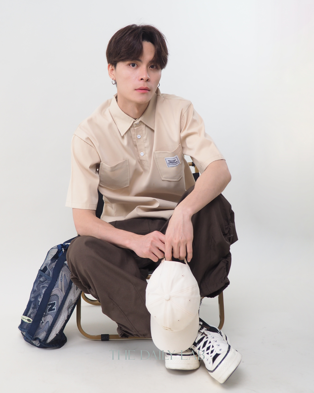 Cargo Pocketed Tee in Beige