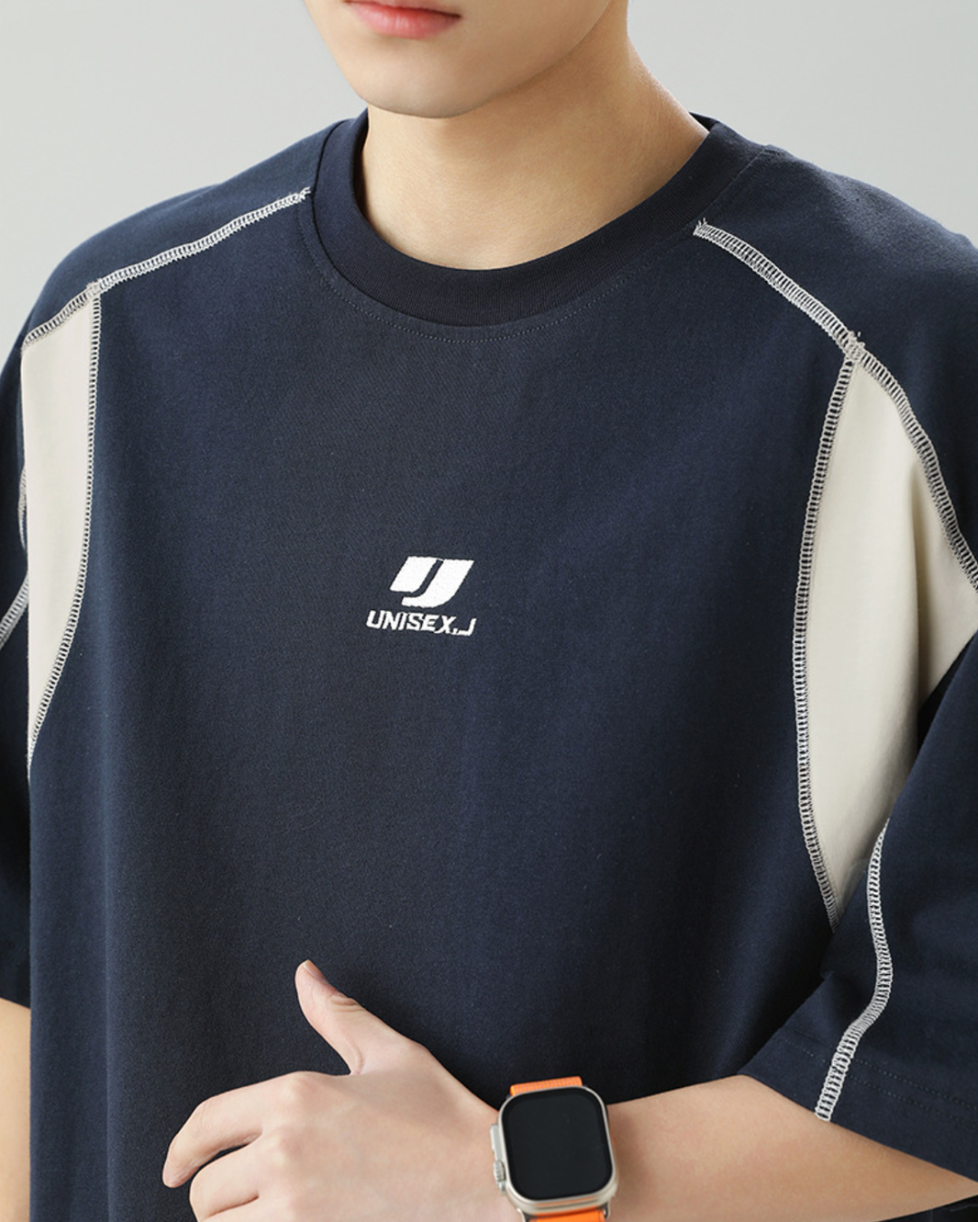 J Patchwork Relaxed Tee in Navy (In-Stock)
